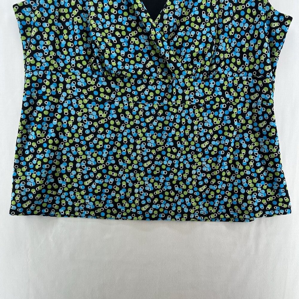 Charter Club Woman Tank Top Sz 2X Polka Dot Surplice Sleeveless Nylon Blue Green - Picture 4 of 10